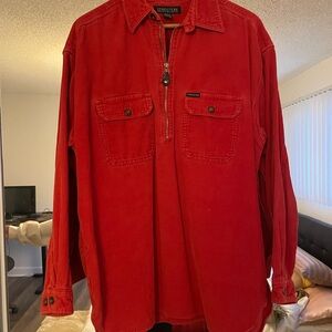 Red Corduroy Quarter-Zip Shirt Jacket